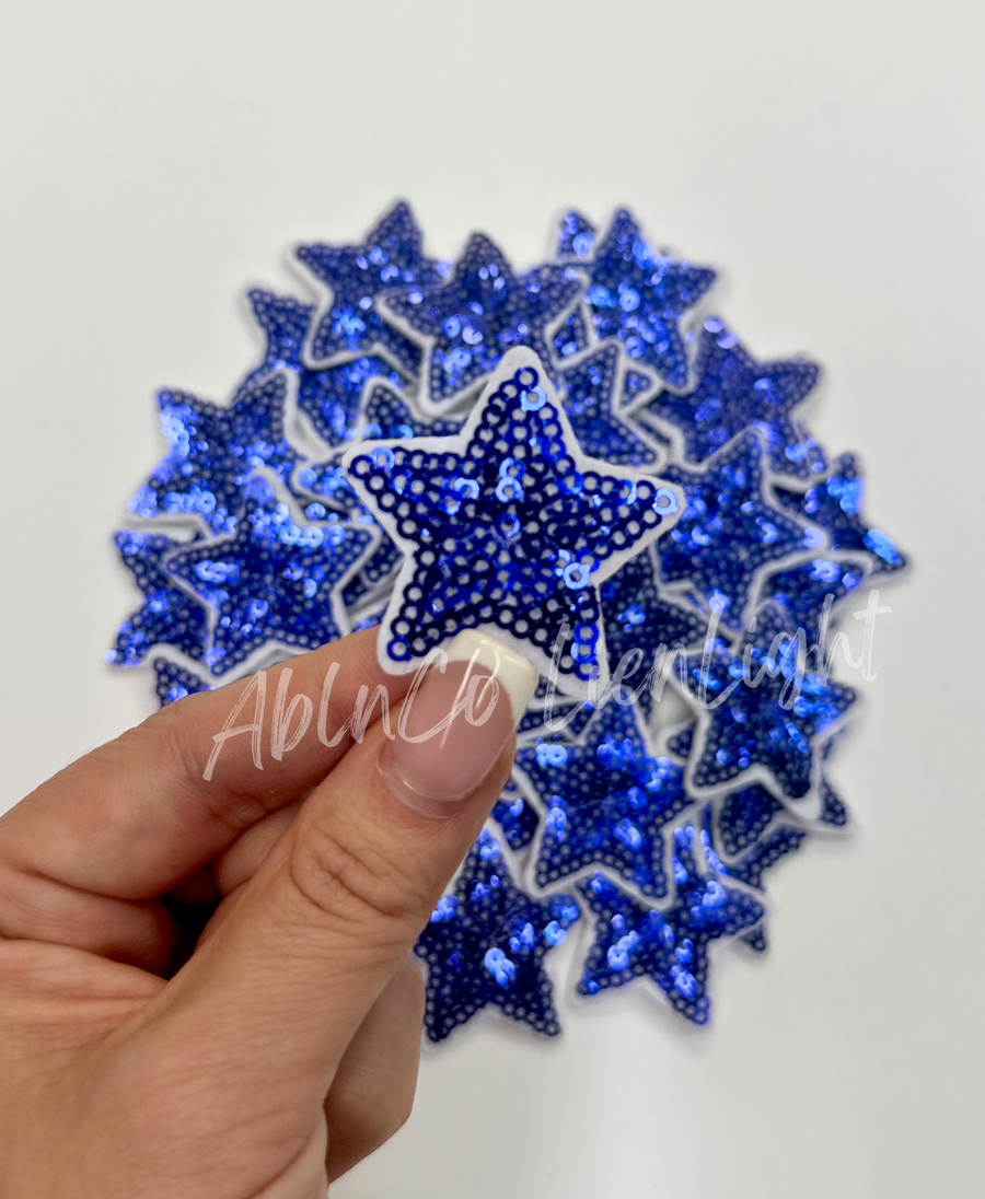 Trucker hat small patches 2” royal blue sequin star iron on