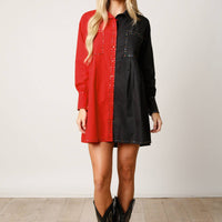 Color Block Rhinestone Shirt Dress