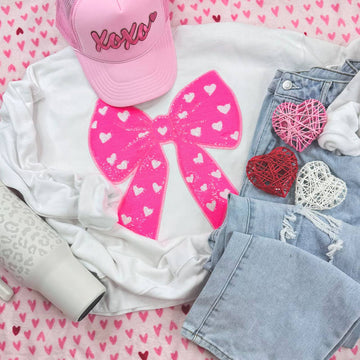 Pink Heart Bow Sequin Patch