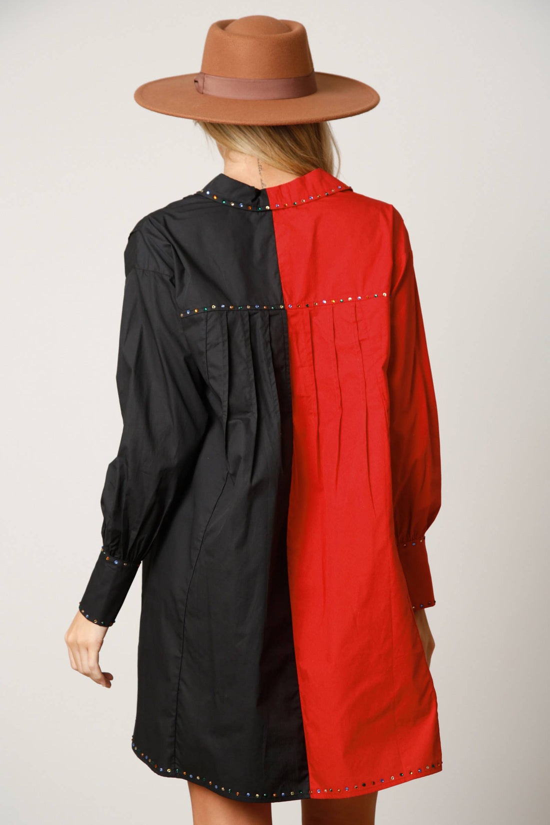 Color Block Rhinestone Shirt Dress