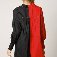 Color Block Rhinestone Shirt Dress