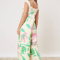 Tropical Print Denim Jumpsuit