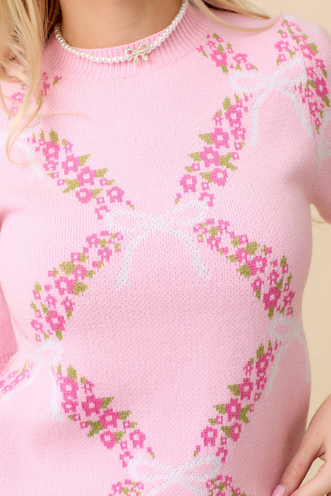 Ribbon Print Sweater Top