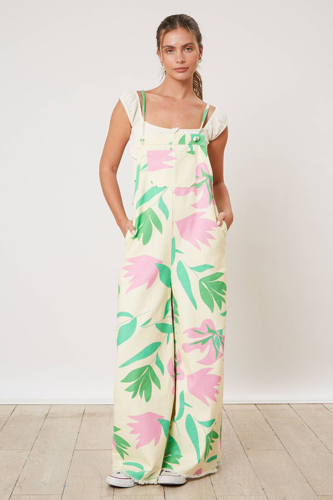 Tropical Print Denim Jumpsuit