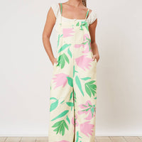 Tropical Print Denim Jumpsuit