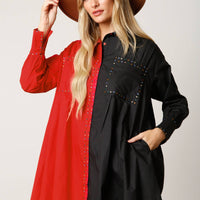 Color Block Rhinestone Shirt Dress