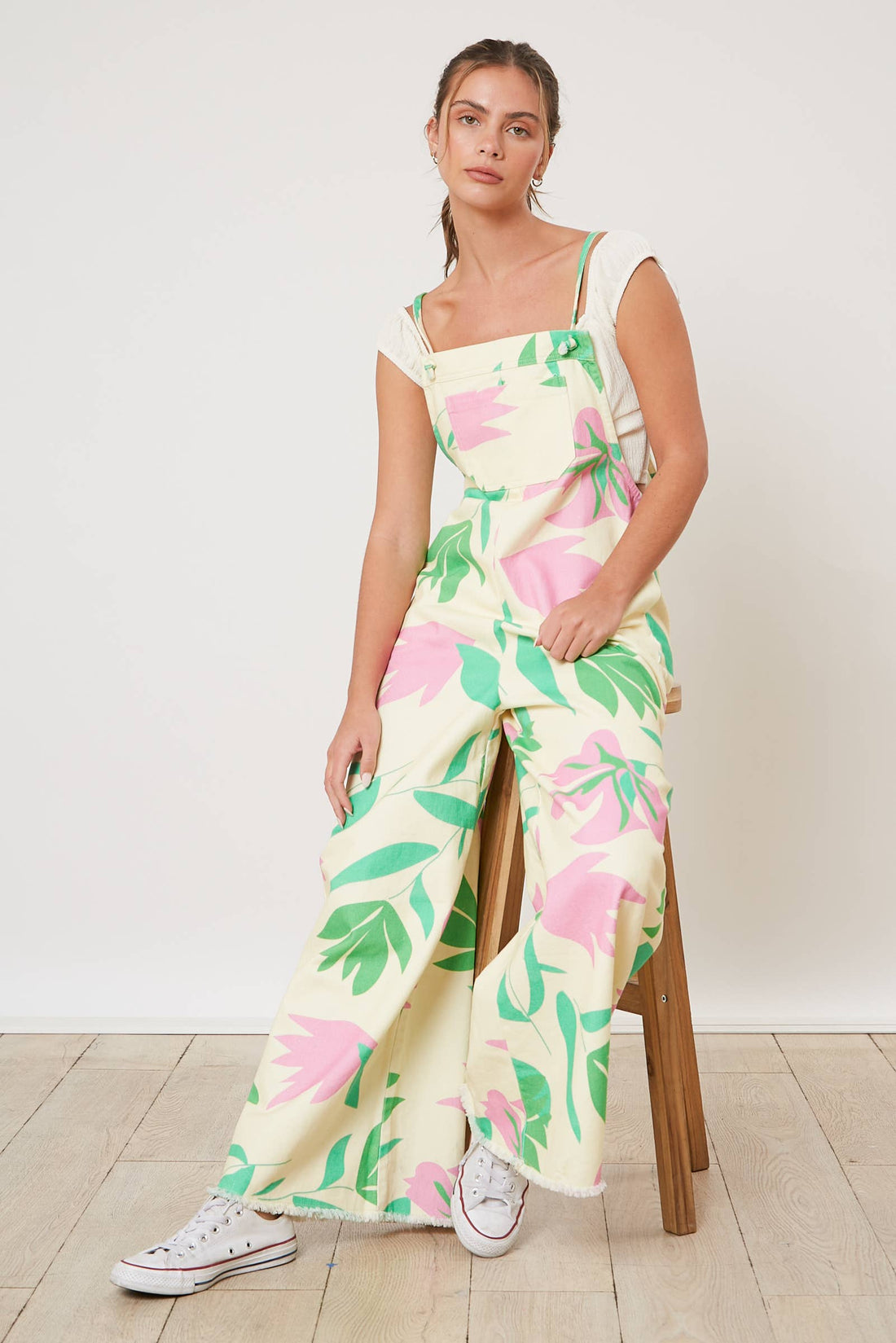 Tropical Print Denim Jumpsuit