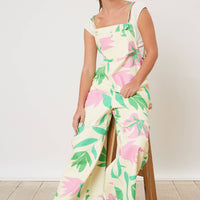 Tropical Print Denim Jumpsuit